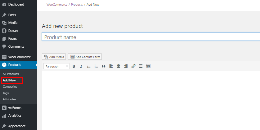 Add new product from backend