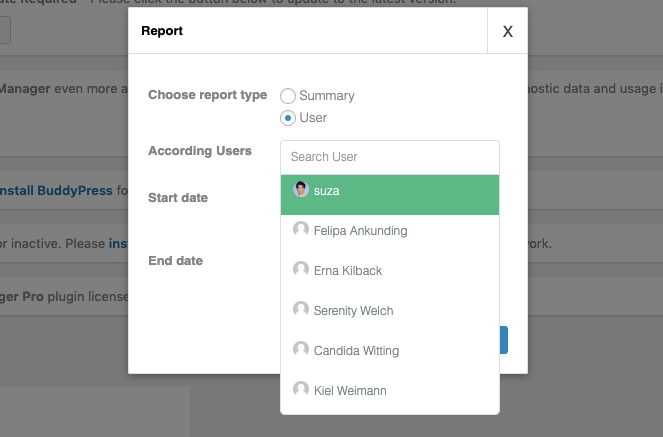 according-user in project management summary