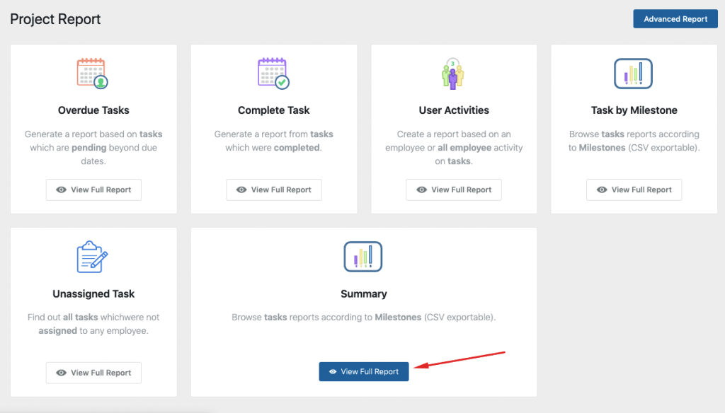 project-report-summary dashboard