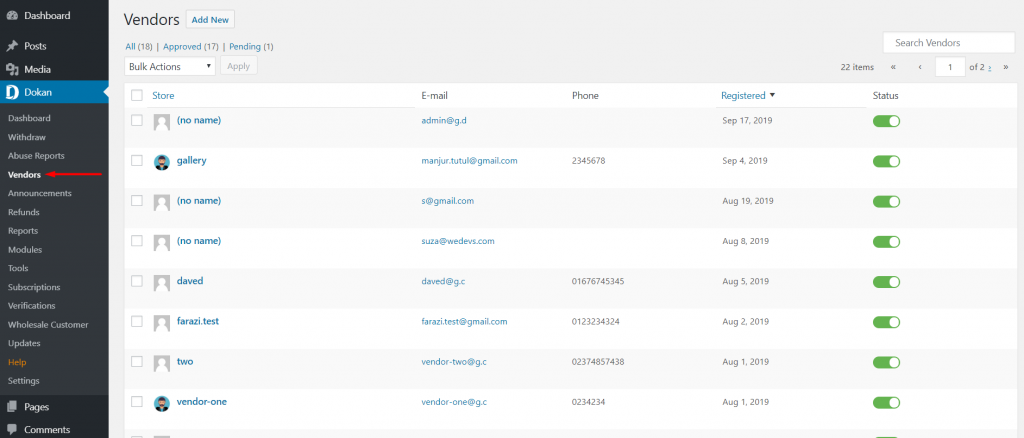 This image shows Vendor wise Commission set up on Dokan