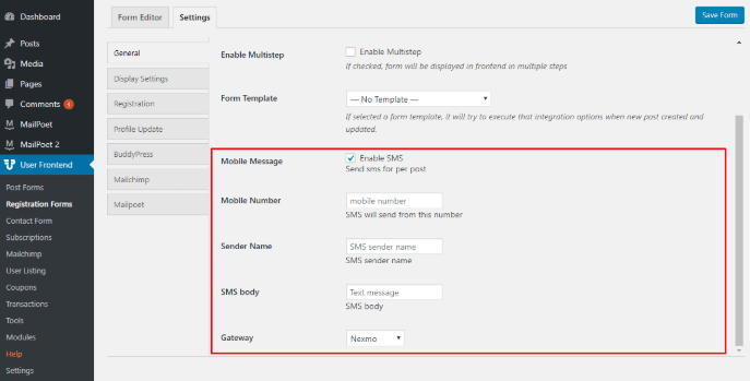 wordpress sms plugin