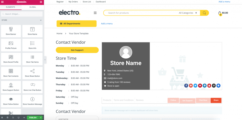 This image shows how to design an online marketplace using Elementor 