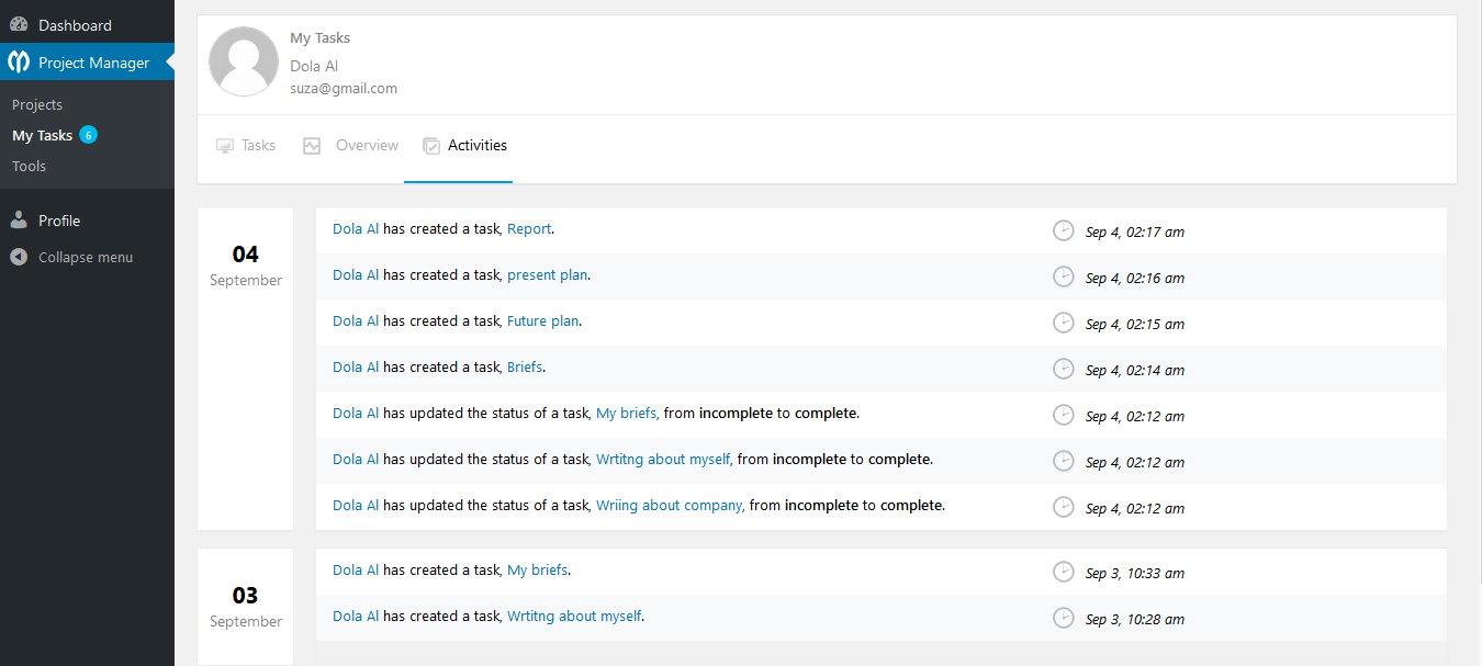 WP Project Manager- My tasks