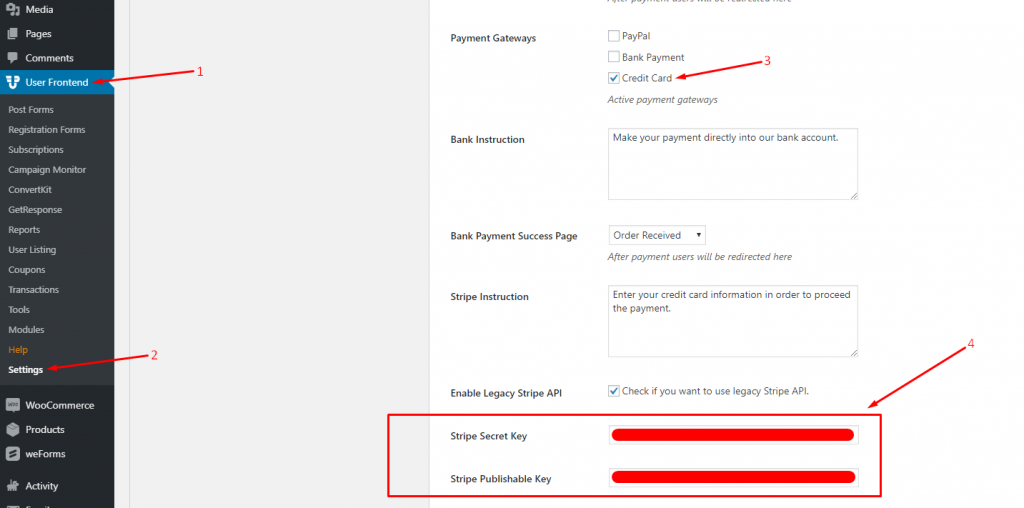 This is a screenshot on enabling stripe payment gateway how to create an alumni site