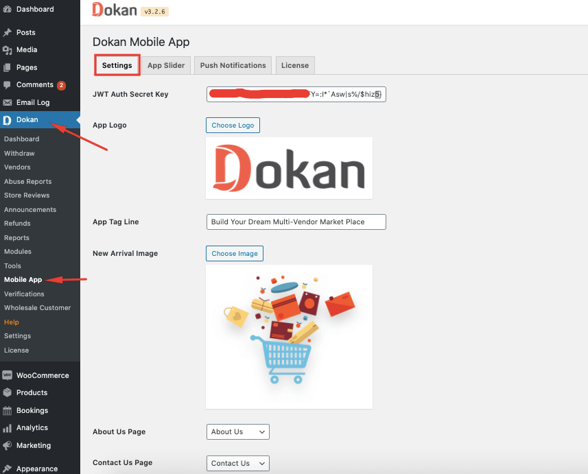 Dokan app settings 1