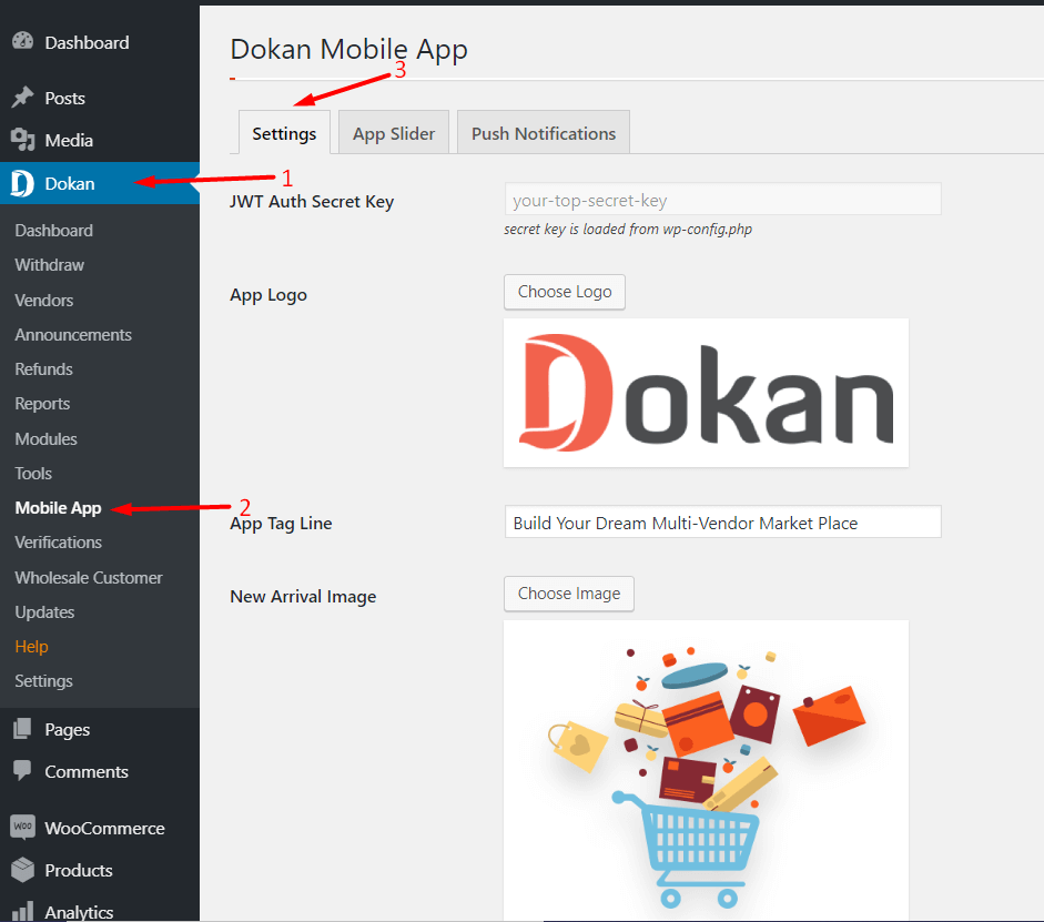 Dokan Mobile App Settings weDevs