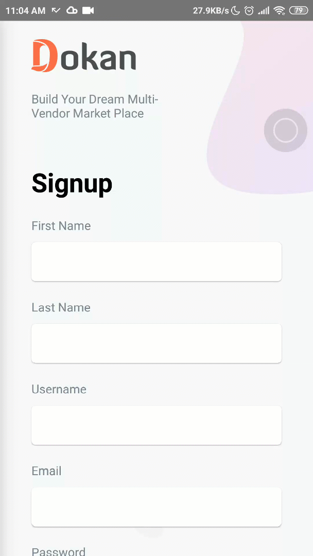 Sign up Information GIF Dokan vendor mobile app