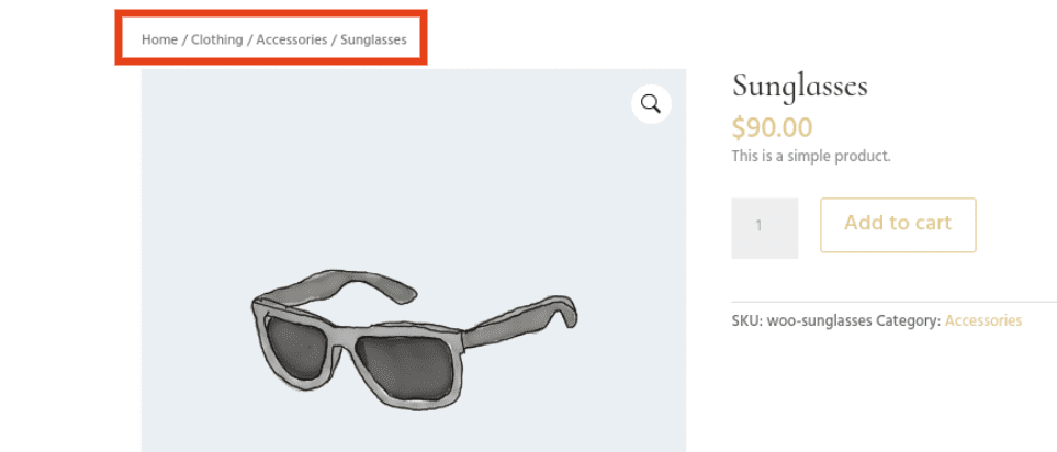 This is a screenshot of WooCommrce Product Page Breadcrumbs