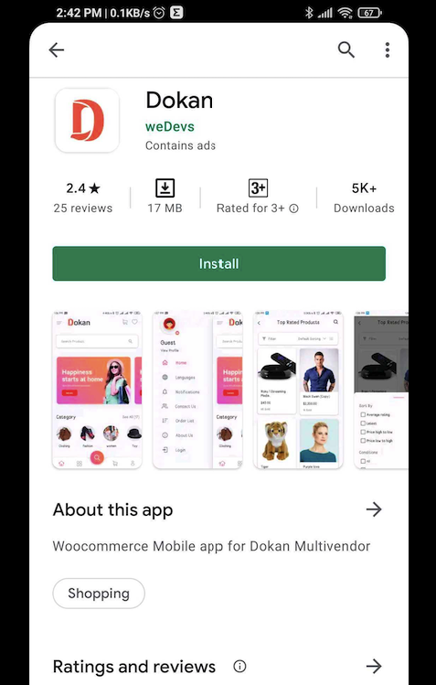 This image shows how to install Dokan Mobile app