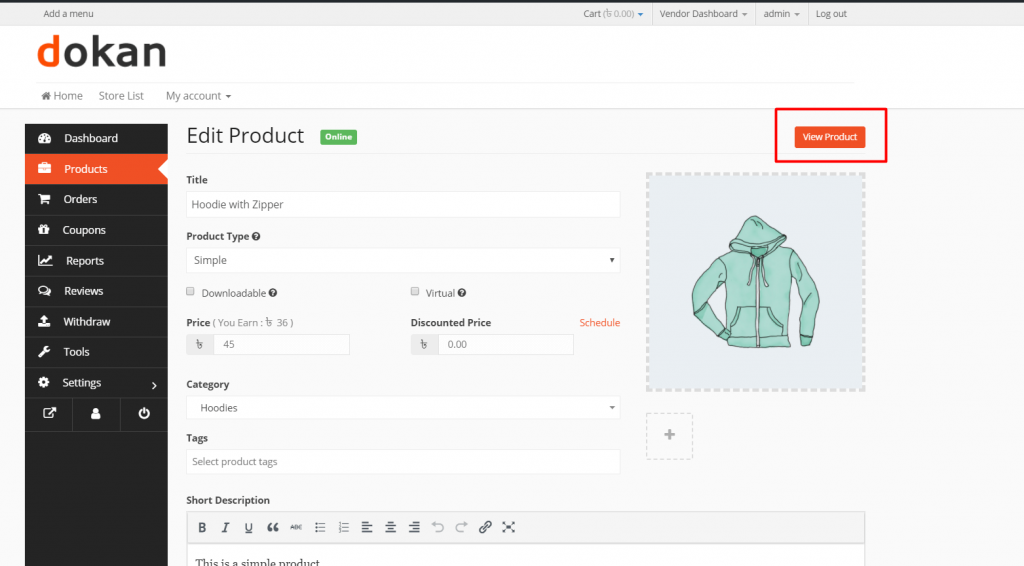 this is a screenshot of View Product Page.