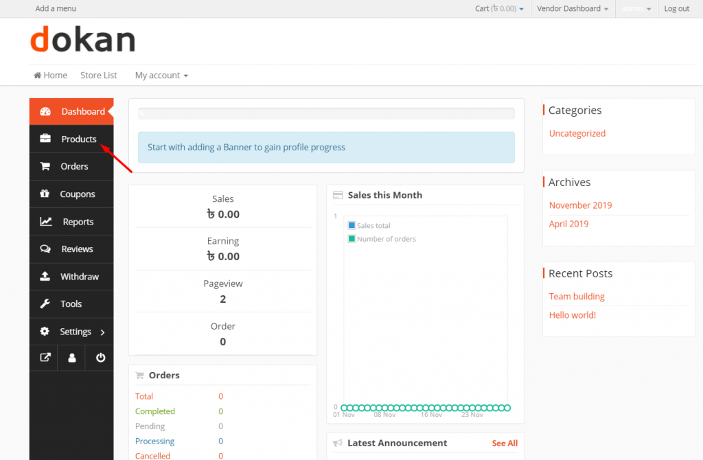 this is a screenshot of Admin Dashboard Frontend