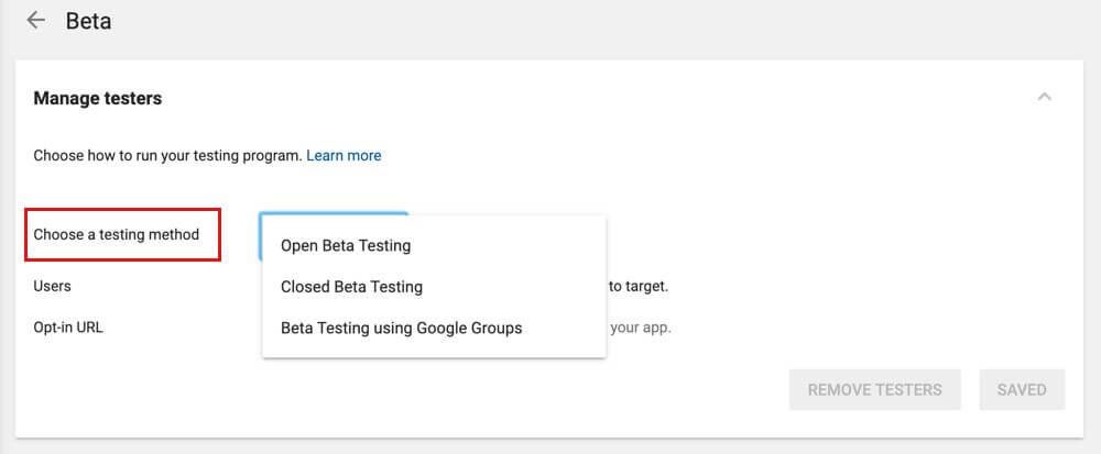 This image shows Choose a testing method option
