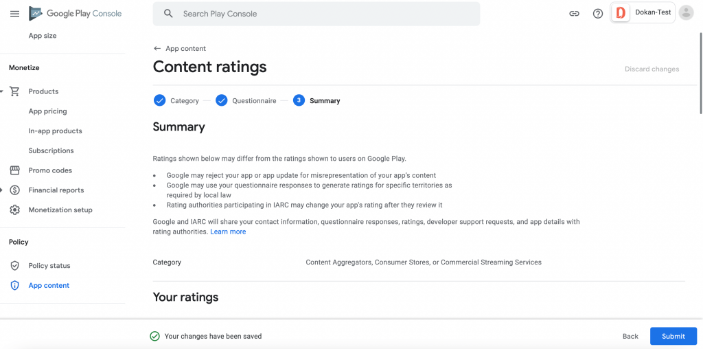 Content rating summary