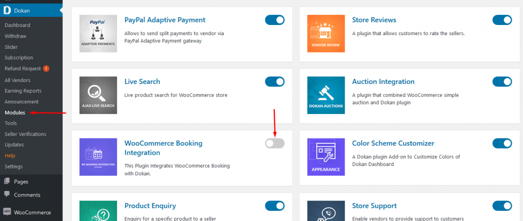A screenshot on turn on the WooCommerce booking integration tab