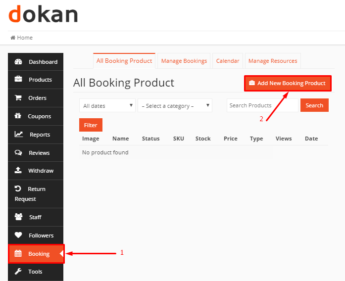 A screenshot of adding a booking product