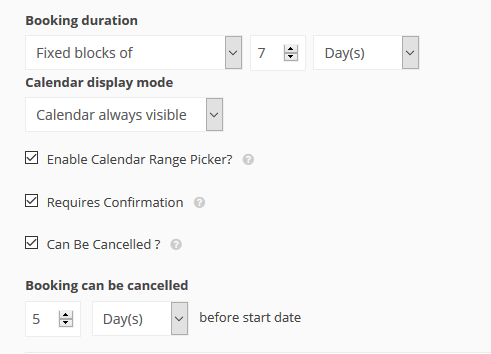 A screenshot of the booking module setup