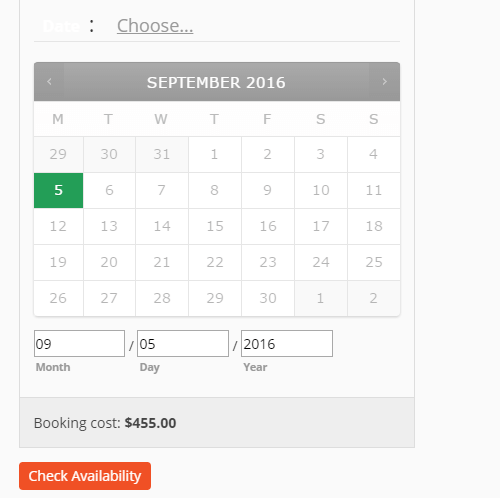 A screenshot of Airbnb alternative site select date