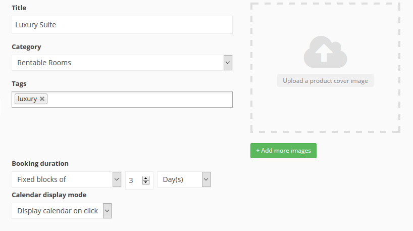 A screenshot of create a new booking product