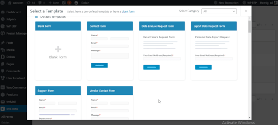 Choosing template for creating a job application form