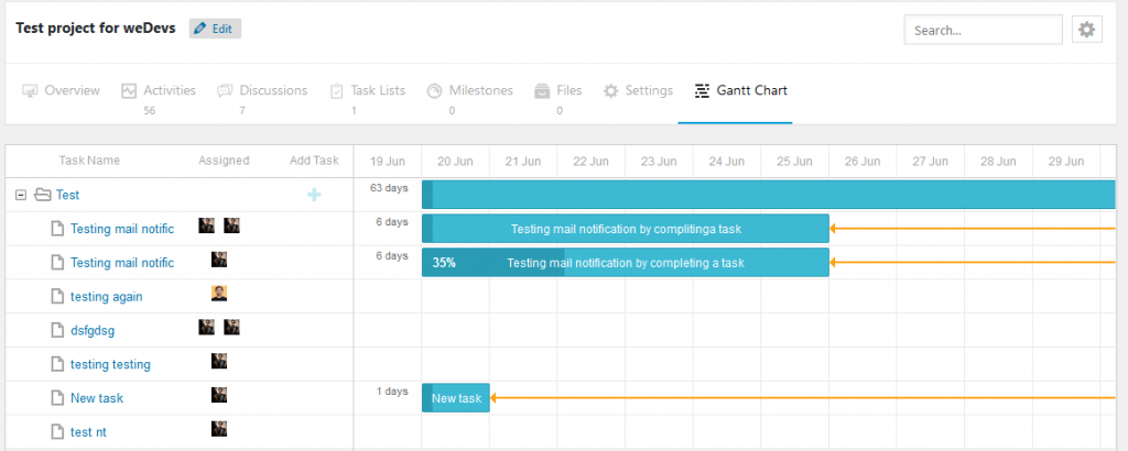 WP Project Manager gantt