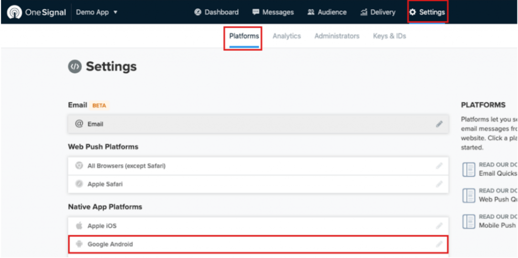 This image shows OneSignal dashboard 