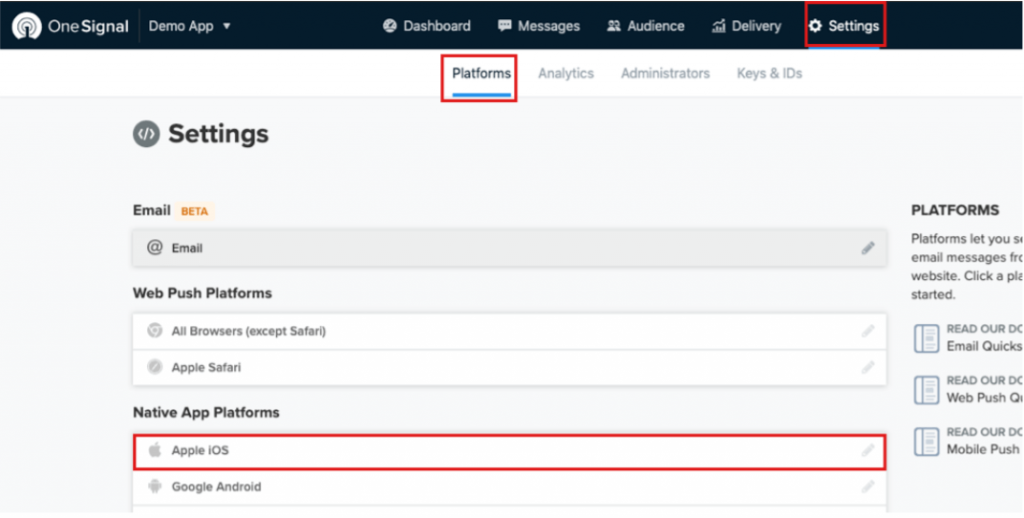 This image shows the OneSignal Dashboard