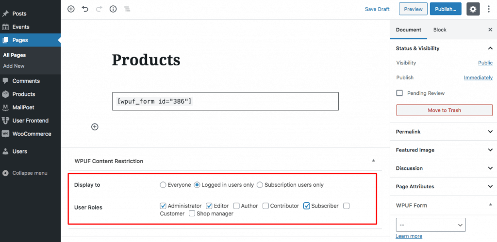 A screenshot showing WordPress frontend post submission