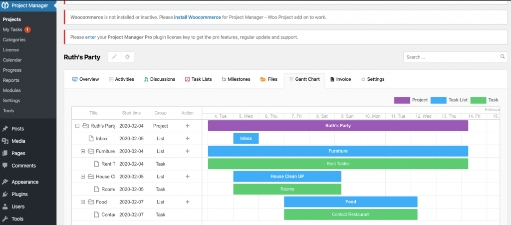 WordPress Gantt Chart