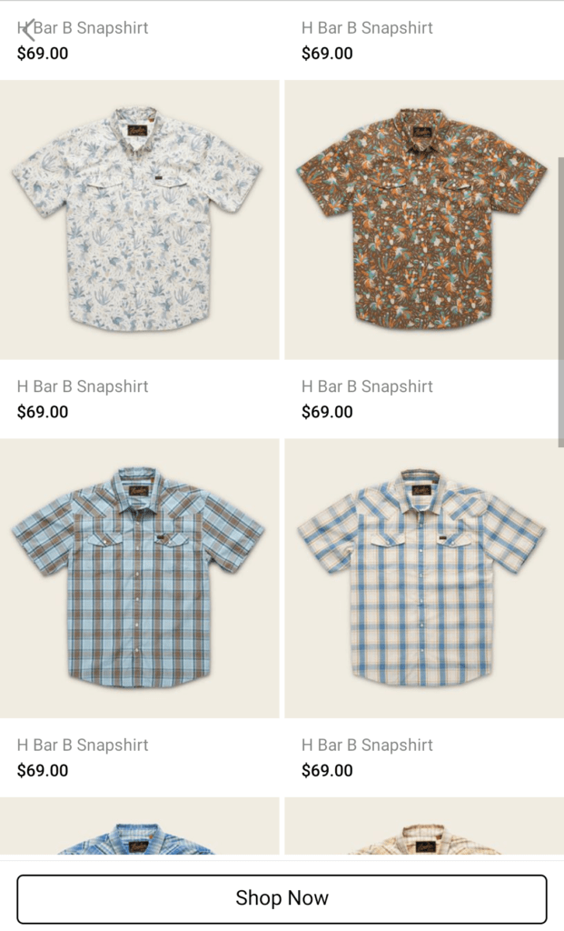 This illustration shows 6 shirts with prices as a retargeting ad with new collection