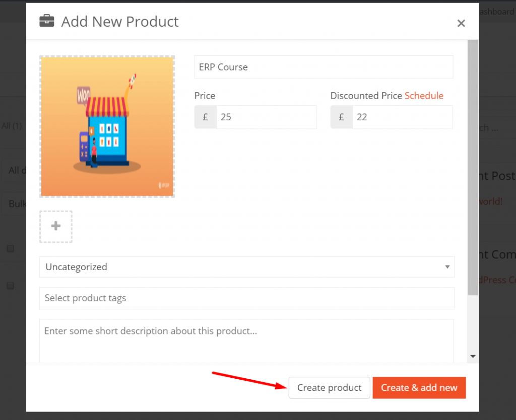 this is a screenshot of  Create Product