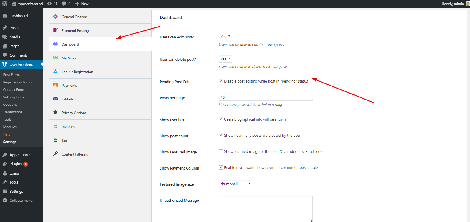 WordPress frontend User Dashboard