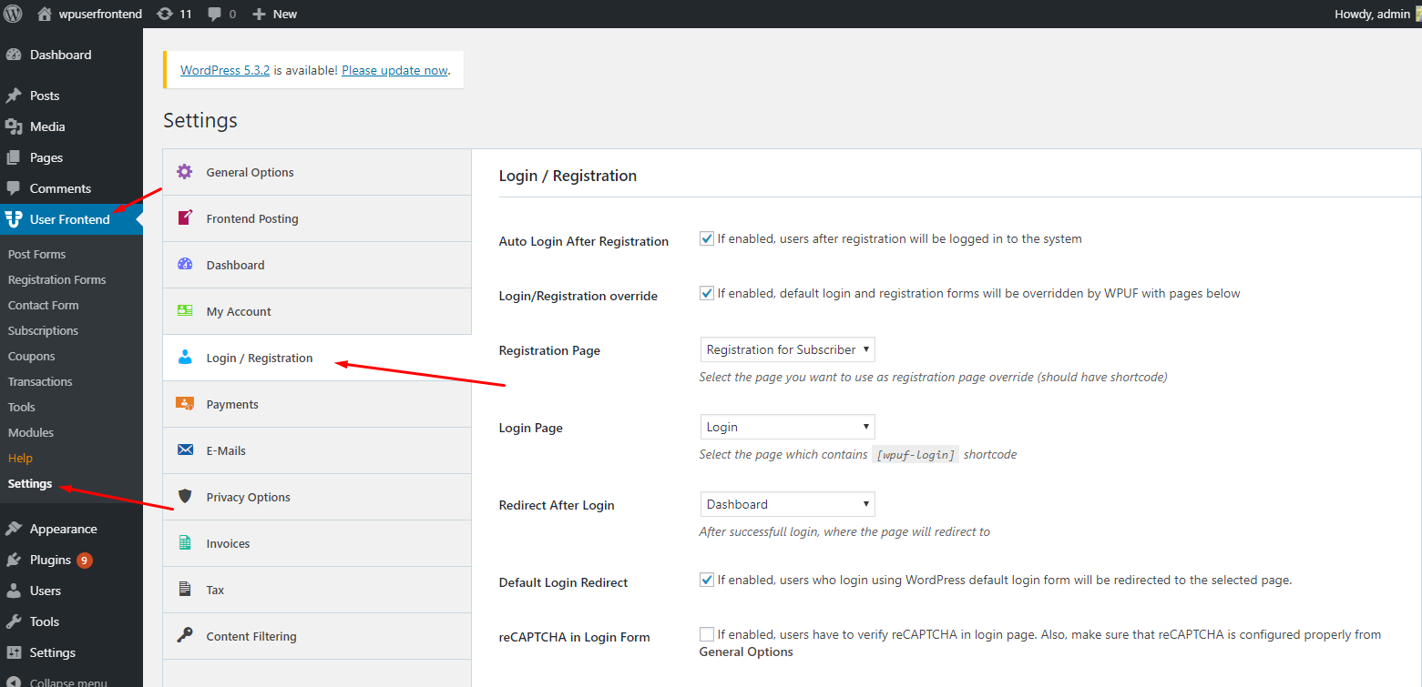 WordPress frontend login