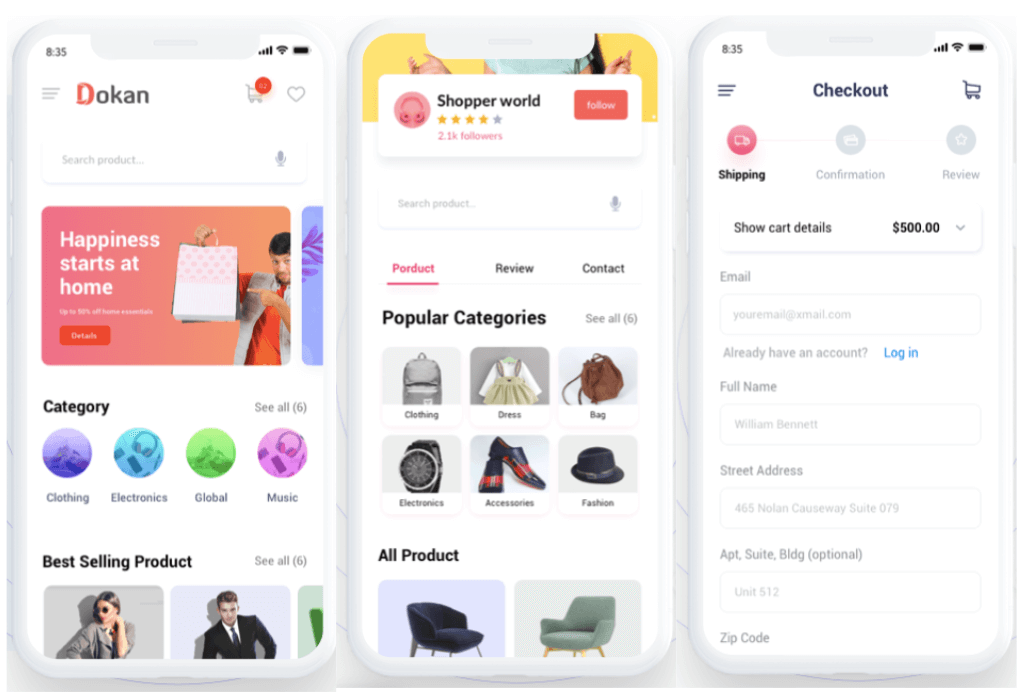 An illustration of Dokan multi-vendor mobile app