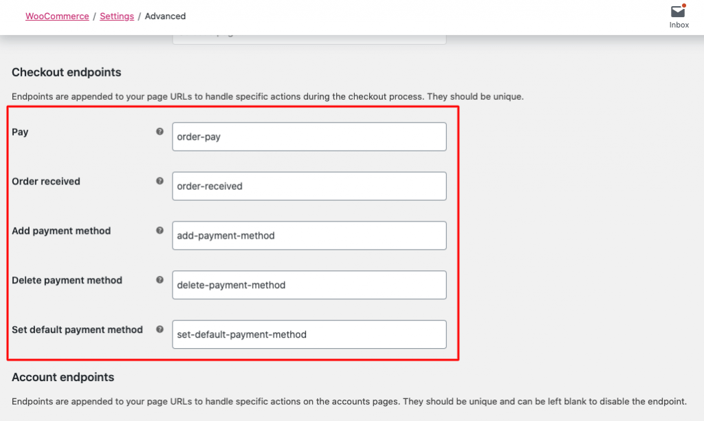 A screenshot to delete space from checkout endpoints for resolving woocommerce empty cart issue