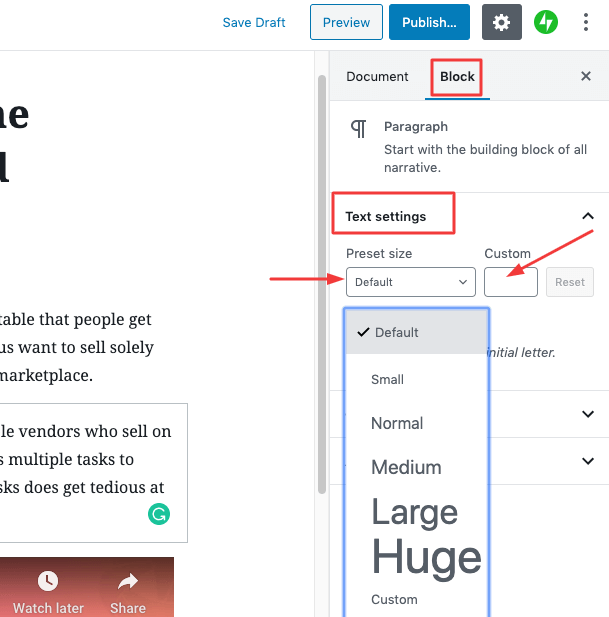 customize text settings