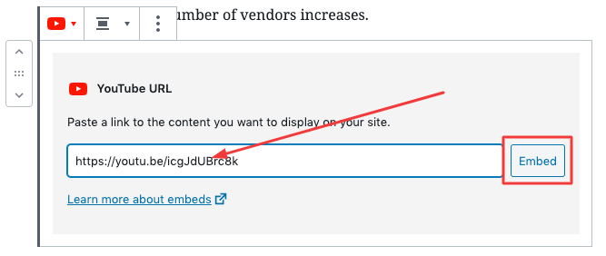 embed youtube link in WordPress