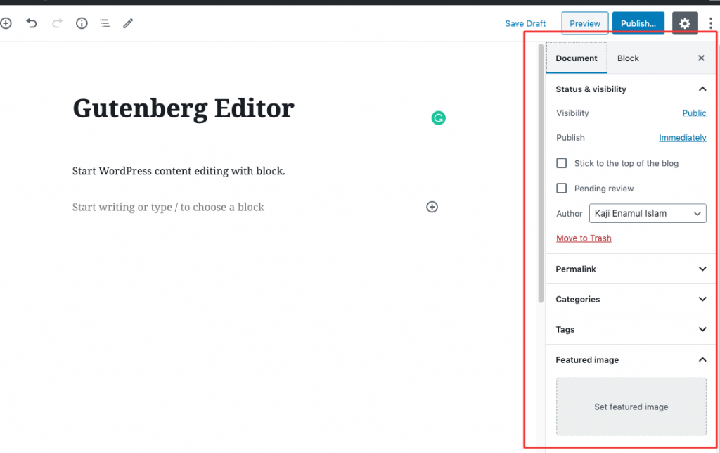 wordpress content editor document