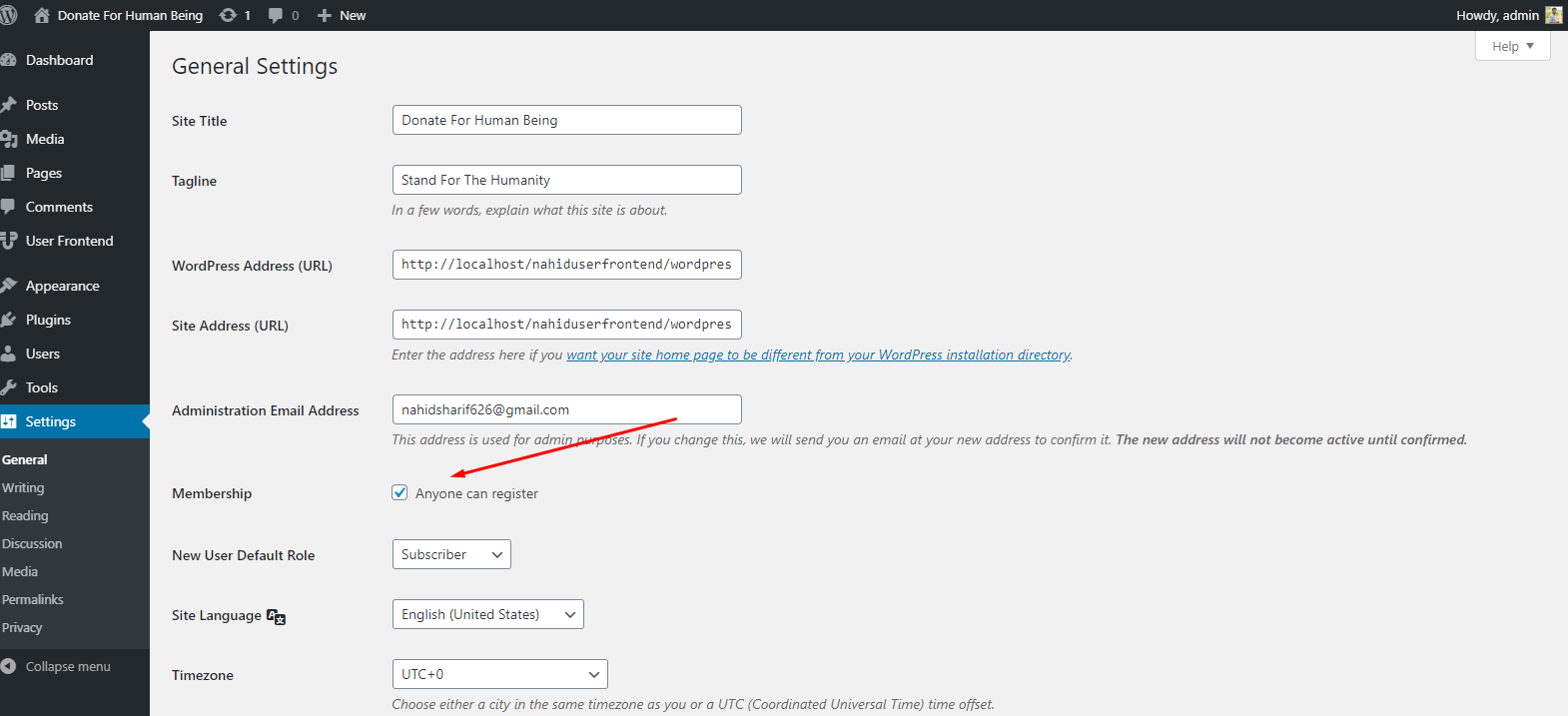 Activating WordPress users role