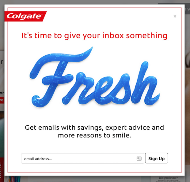 Colgate's pop-up ads