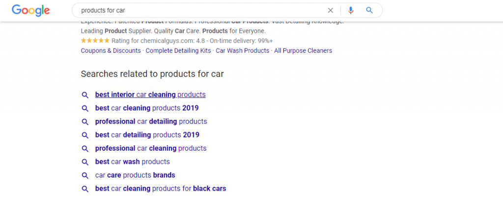 This is a screenshot of the Google SERP that shows related keyword list
