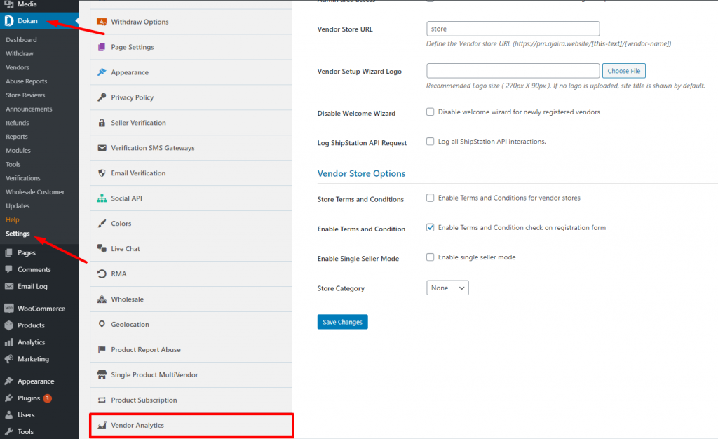 settings vendor analytics