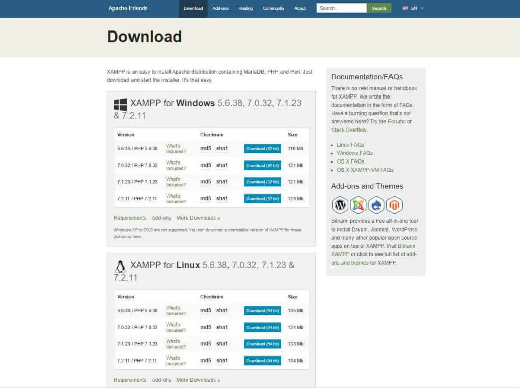 Lataa xampp Windowsille tai Macille