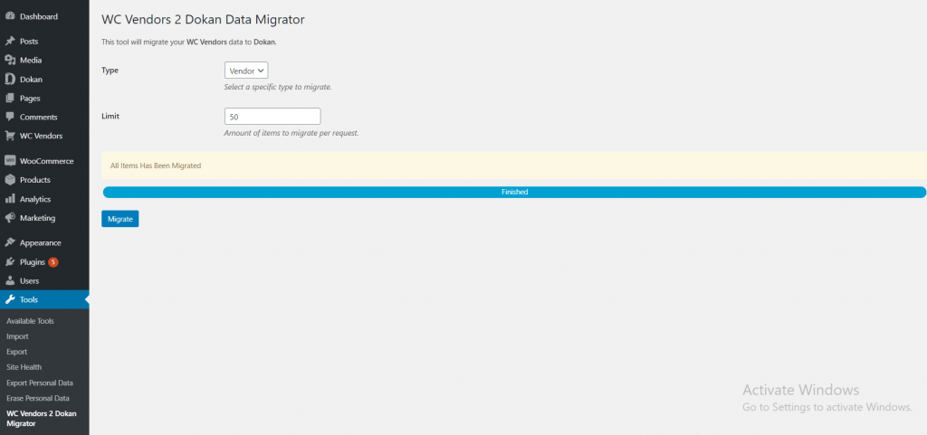 migrate done