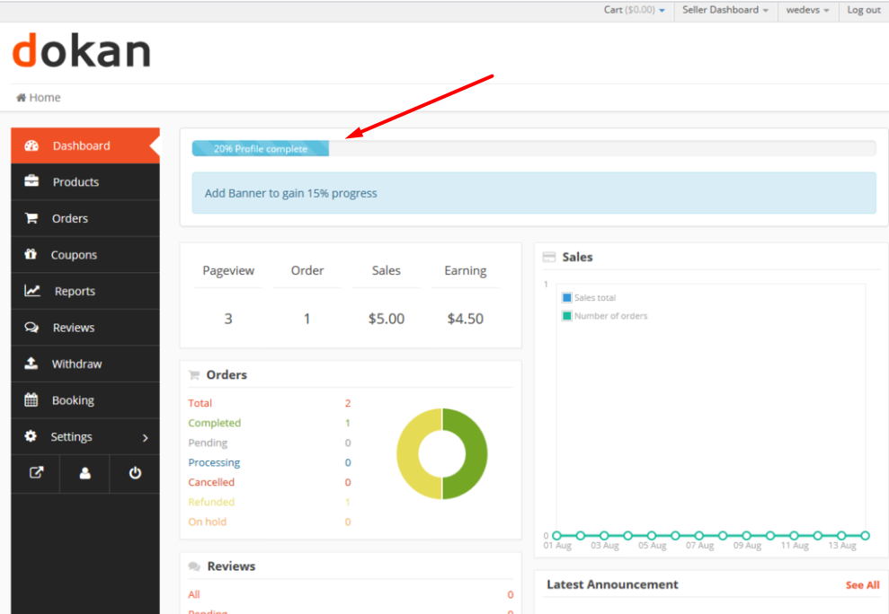 Gamified profile completeness Dokan's top features