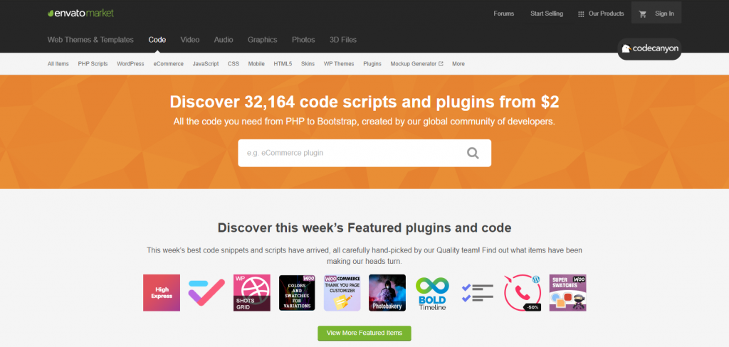CodeCanyon Marketplace overview to sell your WordPress plugins