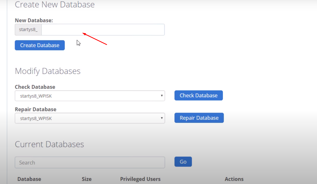 This image shows how to create a new database