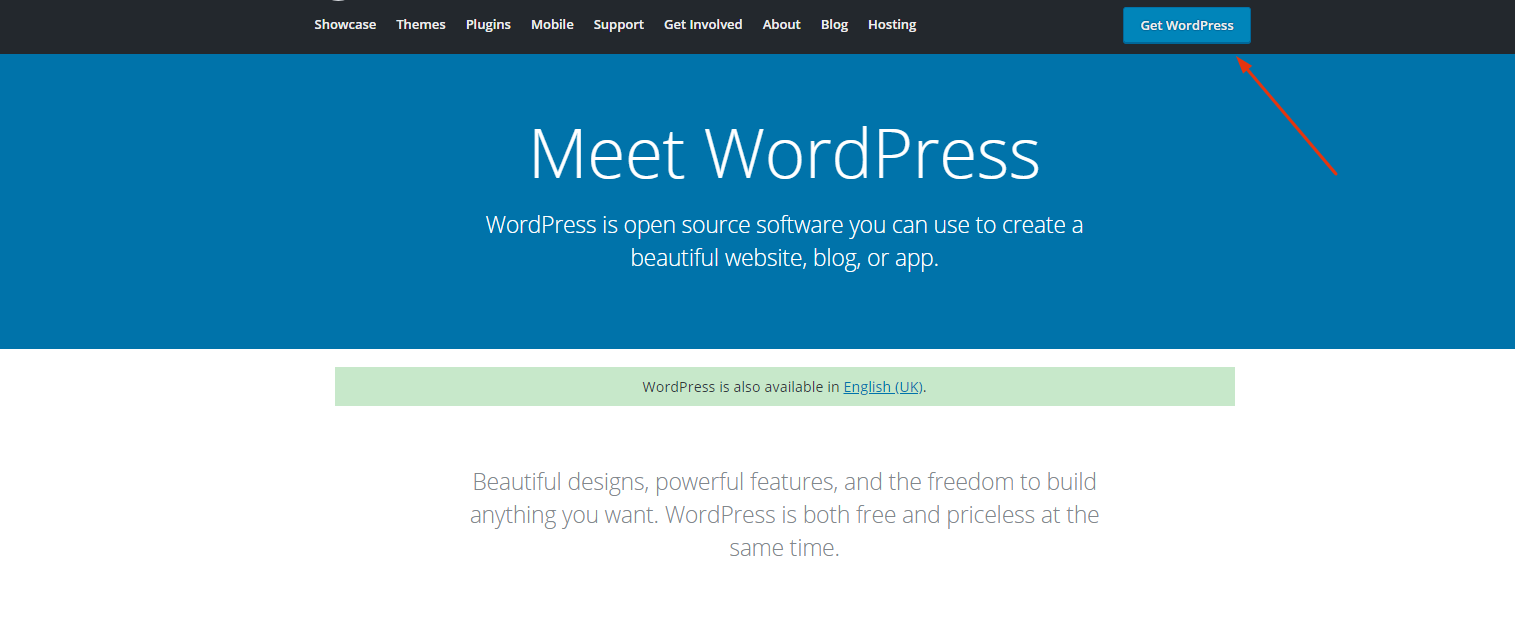 This image is to indicate where to click to download WordPress for free