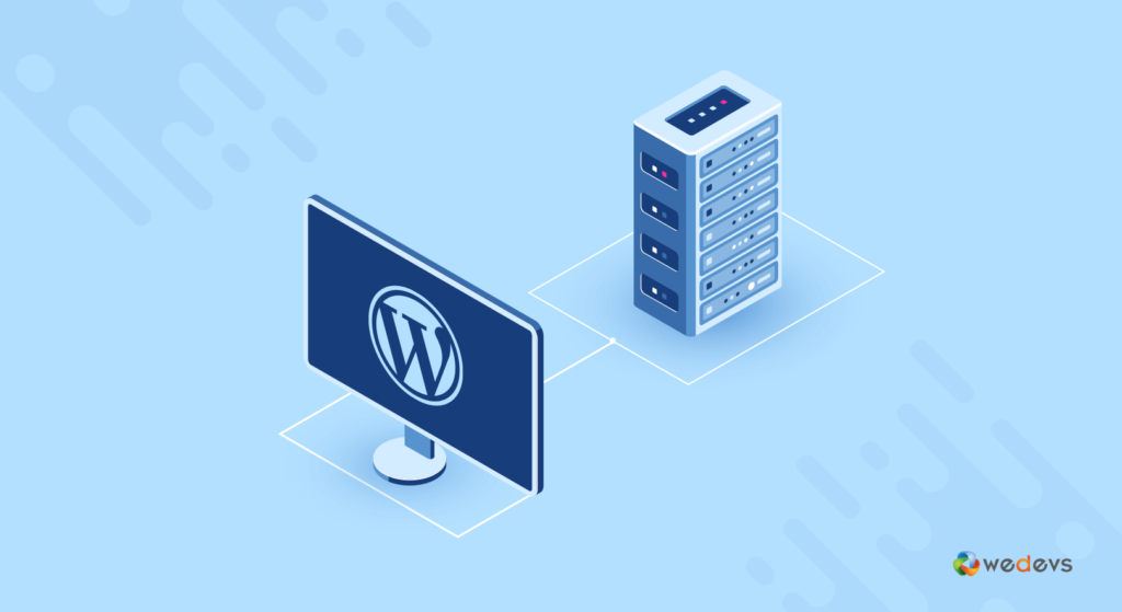 This image shows a laptop and a server to install WordPress