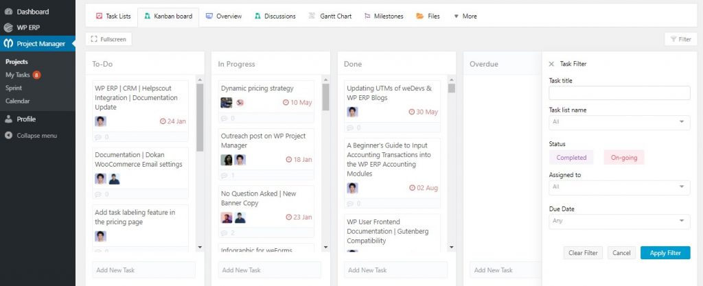 project manager kanban board to combine all tasks one place