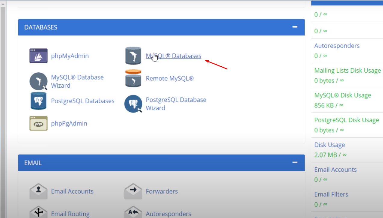This image shows the MySQL Database option on FTP server